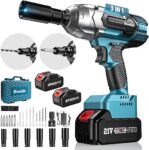 Seesii Clé à Chocs Sans Fil Brushless, 650Nm Boulonneuse Electrique avec Deux Batteries 4.0Ah 21V, Visseuse à chocs Fréquence d'impact 3000 IPM/ 3300RPM, avec 6 Douilles à Chocs, WH700