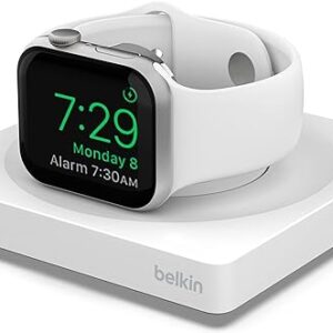 Belkin Chargeur portable pour Apple Watch,certification MFi, fonction Table de nuit, design minimaliste, câble USB Type-C inclus, pour Apple Watch Series 7, Series 6, Series 5, Series 4, etc. Blanc