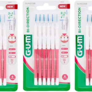 GUM Bi-Direction Lot de 3 paquets de 6 brossettes interdentaires Rose vif (sapin) 1,2 mm