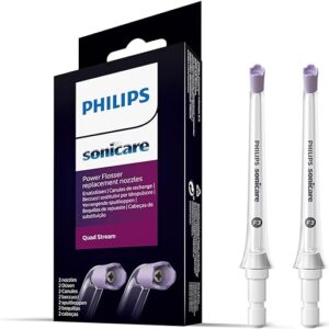 Lot de deux canules F3 Quad Stream de jet dentaire Philips Sonicare : accessoire pour jet dentaire compatible avec l'appareil sans fil Philips Sonicare Power Flosser (modèle HX3062/00)