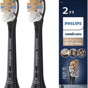 Philips Sonicare Lot de 2 têtes de brosses à dents électriques soniques A3 Premium All-in-One pour la santé complète, Noir (Modèle HX9092/11)
