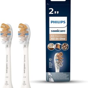 Philips Sonicare Lot de 2 têtes de brosses à dents électriques soniques A3 Premium All-in-One pour la santé complète, Blanc (Modèle HX9092/10)