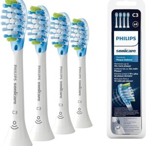 Philips Sonicare Lot de 4 têtes de brosses à dents électriques soniques C3 Premium Plaque Defence, Blanc (Modèle HX9044/17)