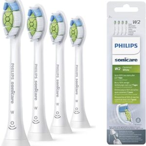 Philips Sonicare Lot de 4 têtes de brosses à dents électriques soniques W2 Optimal White pour des dents plus blanches, Blanc (Modèle HX6064/10)