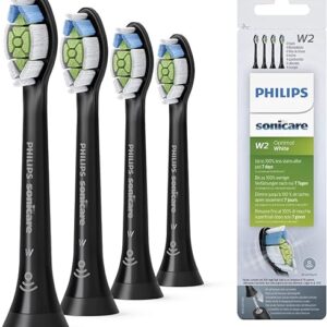 Philips Sonicare Lot de 4 têtes de brosses à dents électriques soniques W2 Optimal White pour des dents plus blanches, Noir (Modèle HX6064/11)