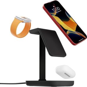 Twelve South HiRise 3 | Station de Recharge magnétique 3-en-1 pour iPhones MagSafe, AirPods et Apple Watch + Câble USB-C de 1,5 m (Noir)