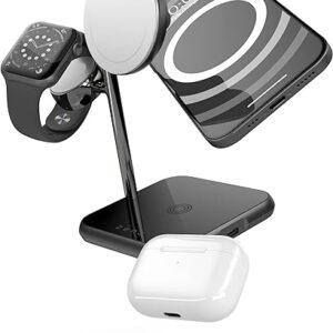 ZENS MagSafe+Watch Station de Recharge MagSafe 15W 3 en 1 pour iPhone, Apple Watch et AirPods (Made for MagSafe & Made for Apple Watch Certification, 45W Adaptateur Secteur avec câble Inclus) Noir