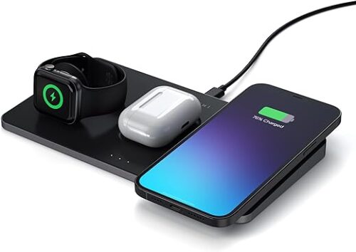 SATECHI Chargeur Sans Fil Trio Avec Socle Magnétique – Certifié Qi – Compatible iPhone 13 Pro Max/13 Pro/13, iPhone 12 Pro Max/12 Pro/12/12 Mini, AirPods Pro/Gen 3, Apple Watch Series 7/6/Se/5/4/3/2/1