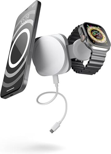 ZENS Chargeur de Voyage Convertible Compatible avec iPhone et Apple Watch (Design Peu encombrant, étui de Transport & câble USB-C Inclus)