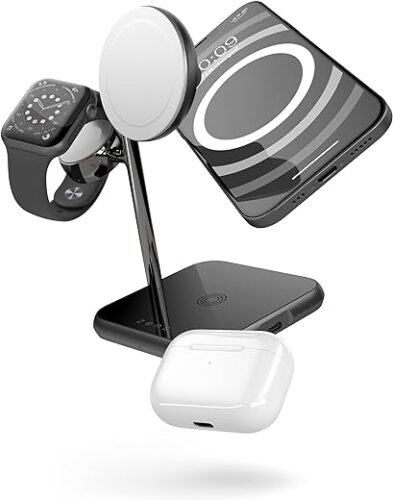 ZENS MagSafe+Watch Station de Recharge MagSafe 15W 3 en 1 pour iPhone, Apple Watch et AirPods (Made for MagSafe & Made for Apple Watch Certification, 45W Adaptateur Secteur avec câble Inclus) Noir